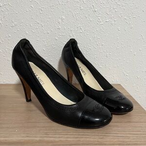 Authentic CHANEL Black Leather Interlocking CC Logo Pumps Heels Size 40 9